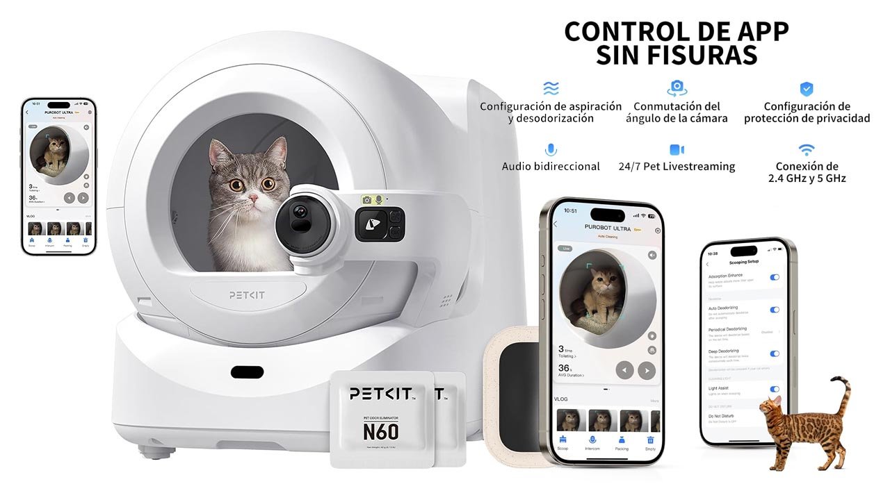 Arenero autolimpiable para gatos PETKIT PUROBOT Ultra con sistema de embalaje automático