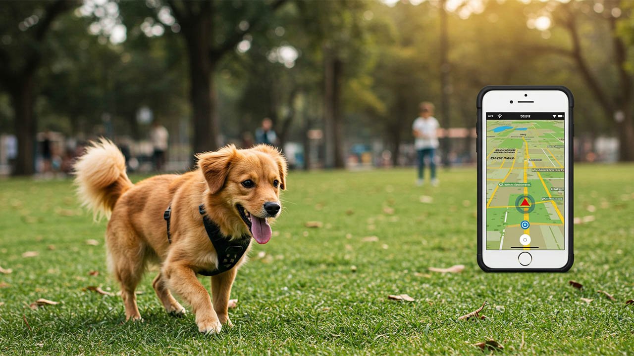 perro con localizador gps en el parque